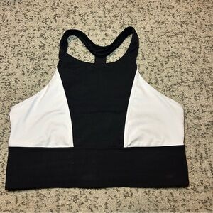 Athleta Black & White Radiant Color-block Sports Bra In Powervita Size Medium